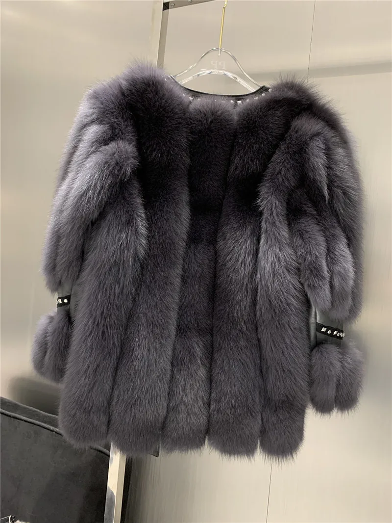 2022 Winter New natural fox fur coat warm thickening medium long real fox fur jacket luxury slim real fur coat women enlarge