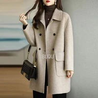 korean womens woolen overcoat in autumn and winter 2022 new thickened korean warm medium long loose small fashionable overcoat