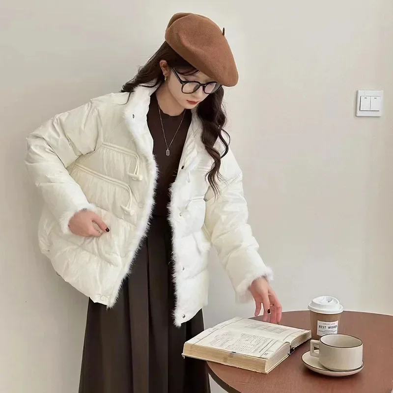 Женская куртка на белом утином пуху короткая теплая парка в Корейском стиле с