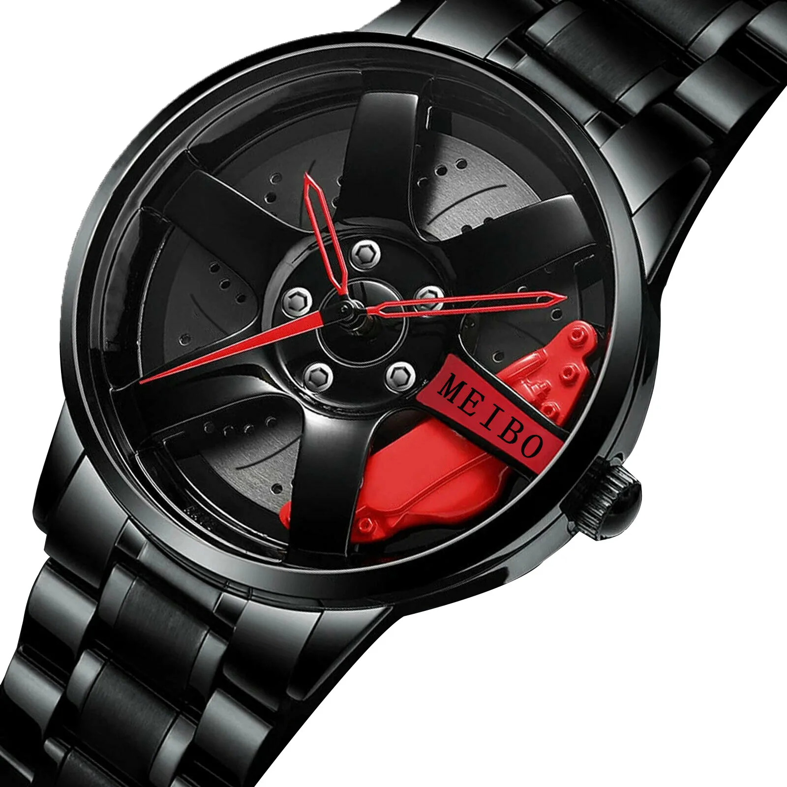 

Car Wheel Rim Hub Watch with Vacuum Plating Stainless Steel Quartz Movement Sport Casual Digital Wristwatch for Men