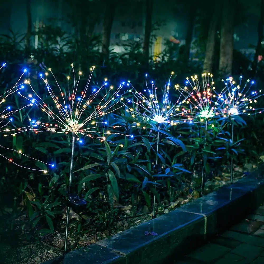 Solar Firework Fairy Lights LED Outdoor Grass Globe Dandelion Flash String Patio Lights Waterproof Dandelion Lawn Christmas Lamp