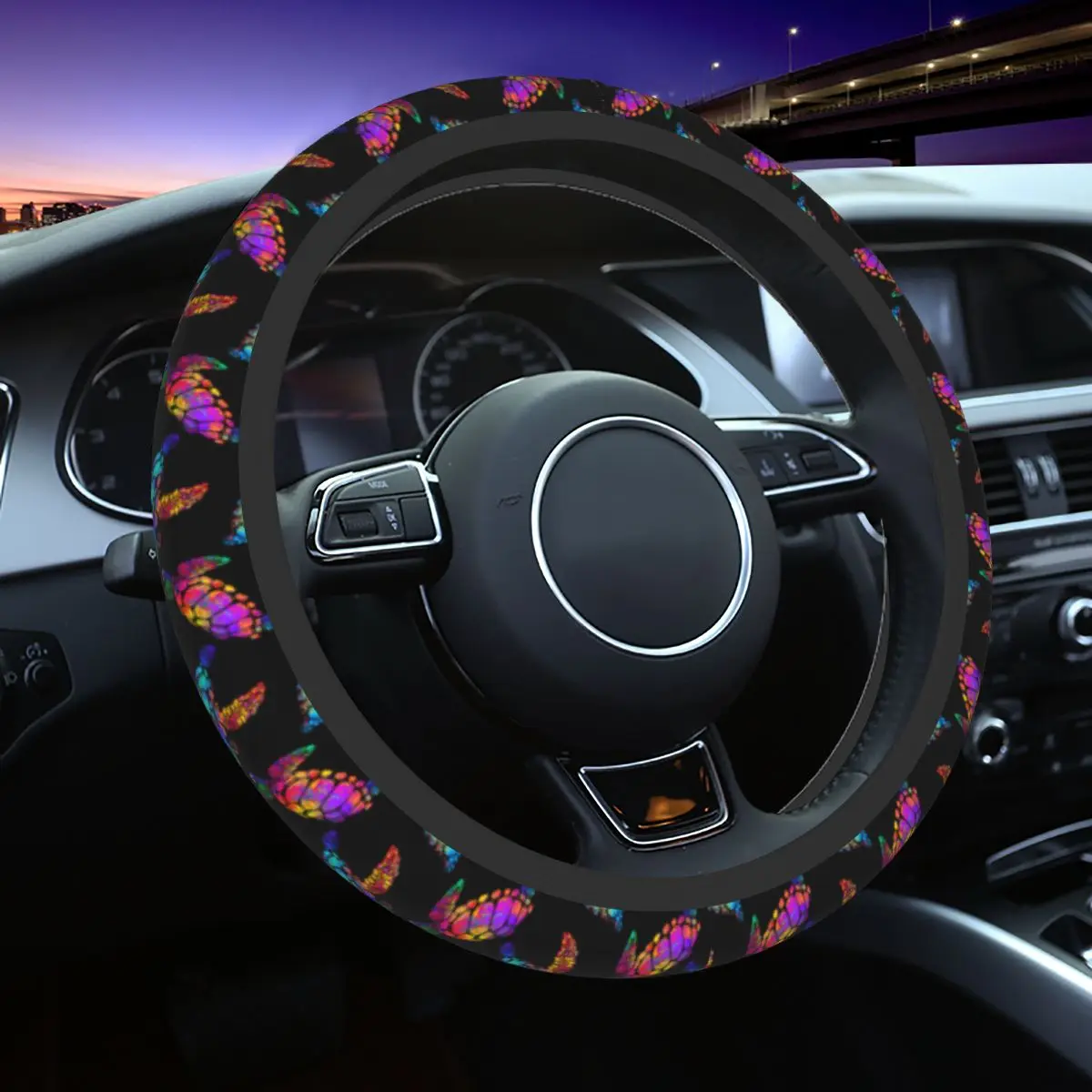 

Colorful Sea Turtle Animal Car Steering Wheel Cover 37-38 Elastic Suitable Car-styling Car Accessories