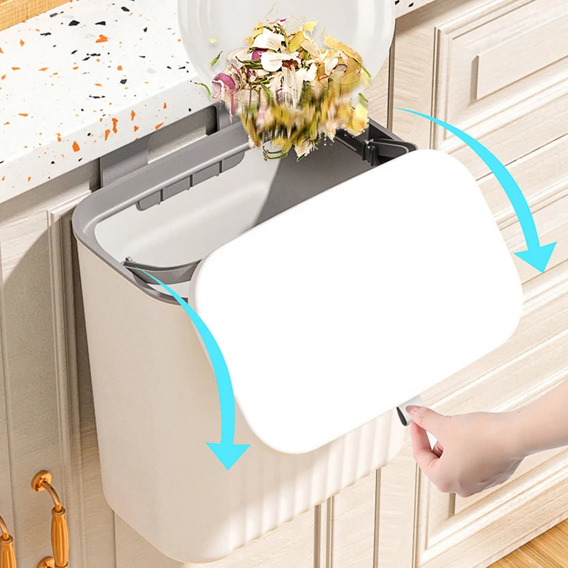 

9L Kitchen Trash Can Wall Mounted Trash Bin Household Cabinet Door Hanging Garbage Cans Recycle Rubbish Bin with lid Dustbin