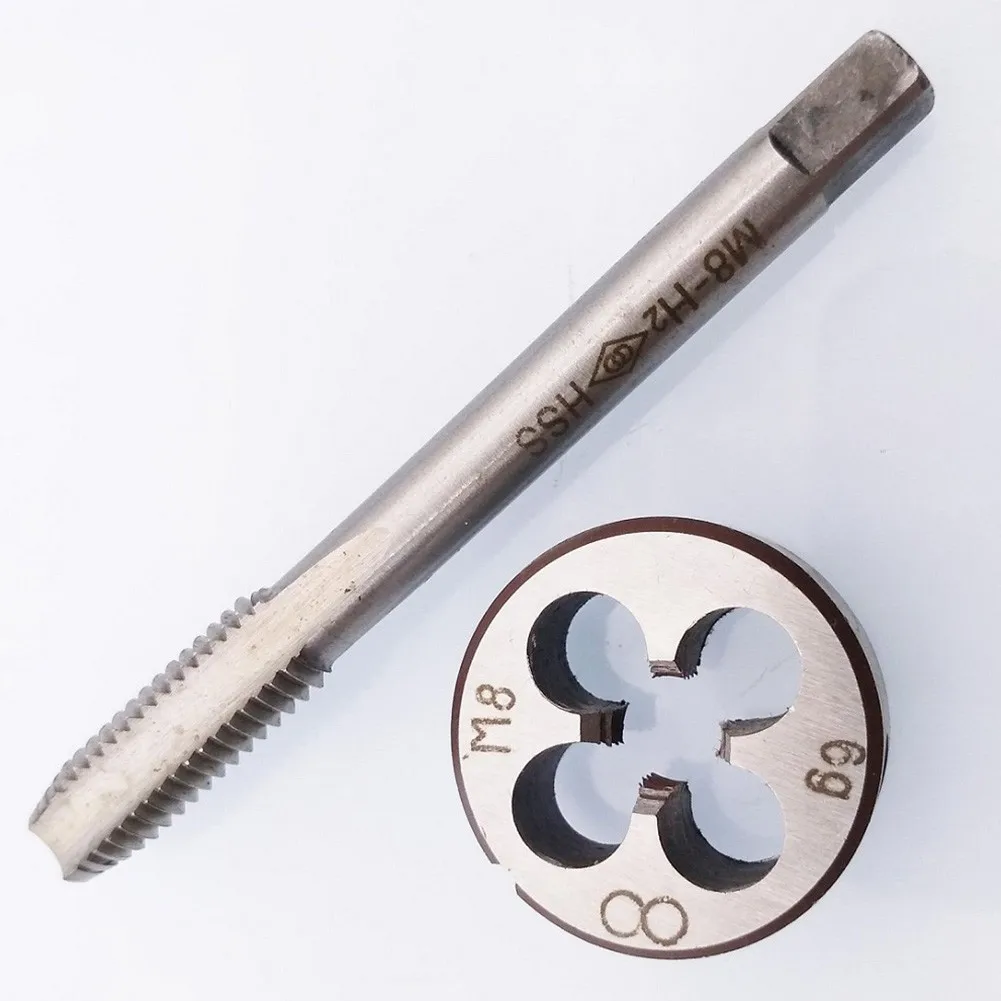 

HSS M8 X 1.25mm Standard Machine Tap Straight Groove Tap Circular Plate Die Hand Tool Set Round Tapping Die Tapping Thread Kit