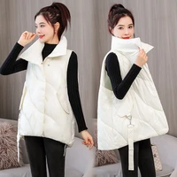 casual solid warm cotton padded vest female loose short waistcoat 2021 womens sleeveless winter jacket glossy stand collar coat