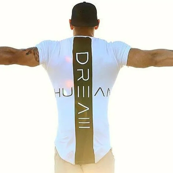 

Richkeda Store New Men Tshirt Summer Patchwork Curved Hem T-shirt Men Fitness Workout Casual Streetwear