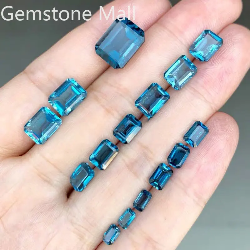 

Emerald Cut Natural Topaz 4mm*6mm To 8mm*10mm VVS Grade London Blue Topaz Loose Gemstone for Jewelry Making