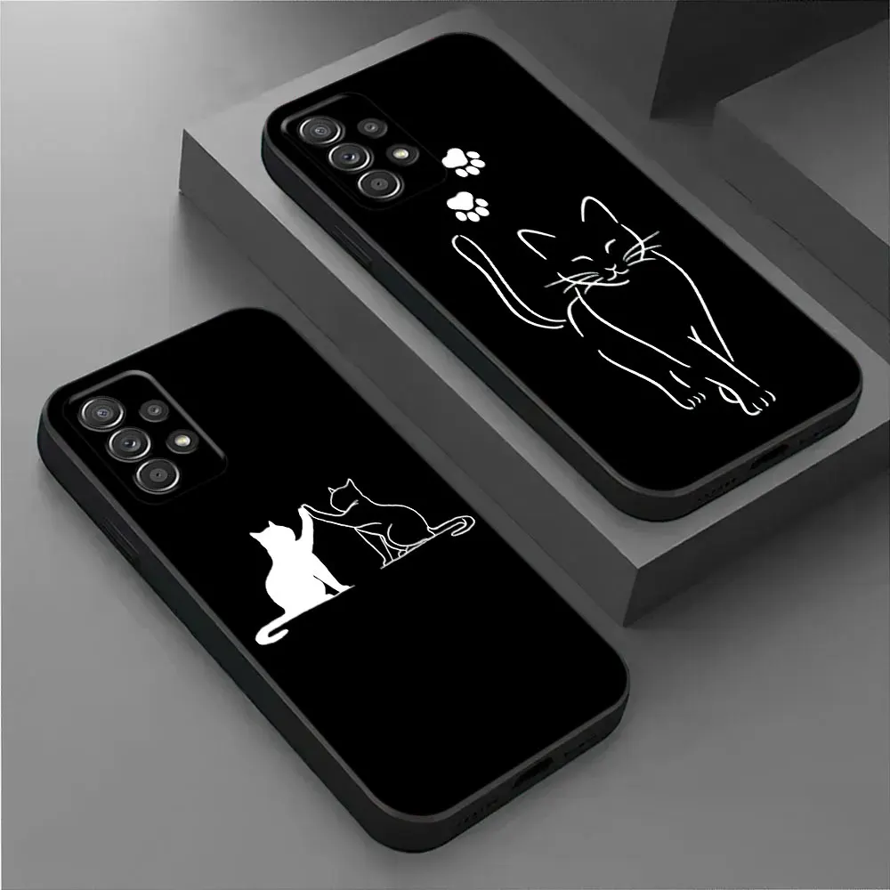Фото Чехол для Samsung Galaxy A56 A54 A52 A53 5G A36 A34 A35 A33 A32 A50 A72 A73 A26 A25 A16 Cute Black Cat Line Чехол для телефона Мягкий чехол №1