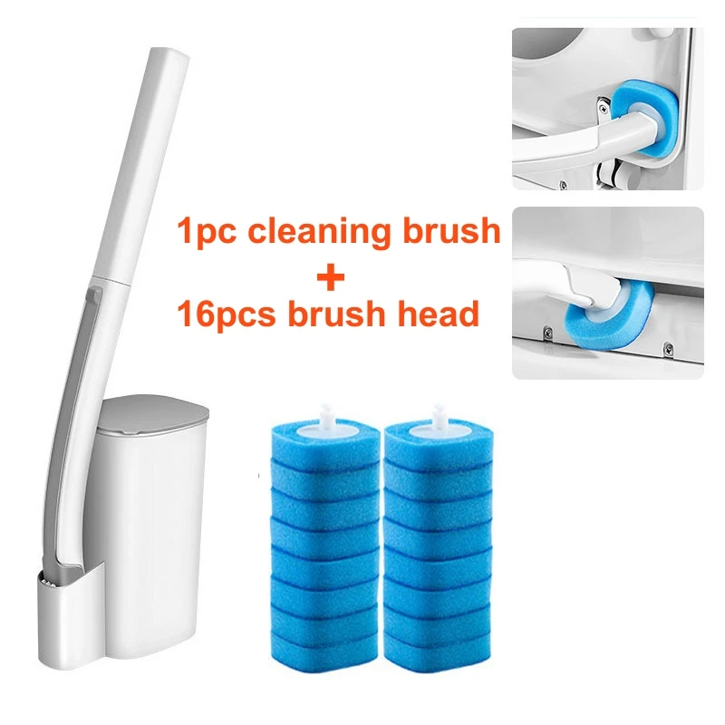 

Disposable Wall Hanging Toilet Brush with Cleaning Liquid Replacement Brush Head Long Handled Cleaning Tool for Bathroom