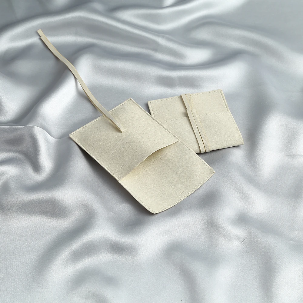 Beige Microfiber Jewelry Suede Jewelry Small Envelope Bag with Rope Jewelry Packaging Pouch Wedding Gift Christmas