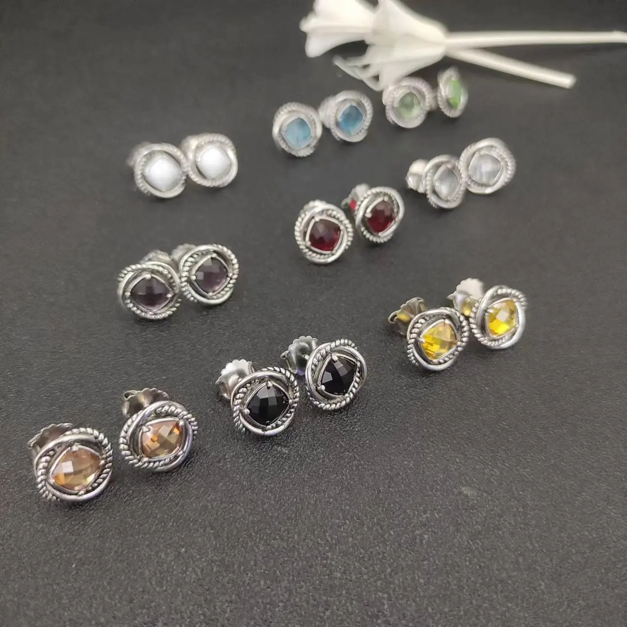 David Yurman Cable Classics Tetragonal Stone Earrings in Sterling Silver With Amethyst and Pave Diamonds Jewelers