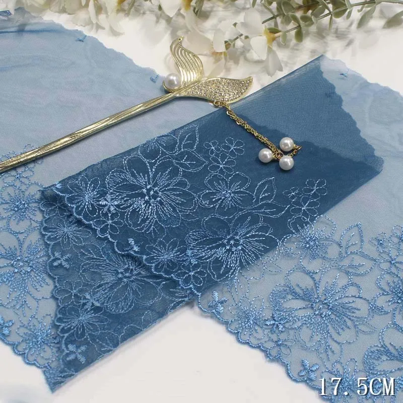 

30 ярдов, синяя вышитая кружевная отделка из тюля для бахромы, свадебного платья, Аппликации для одежды, тканевые аксессуары для шитья