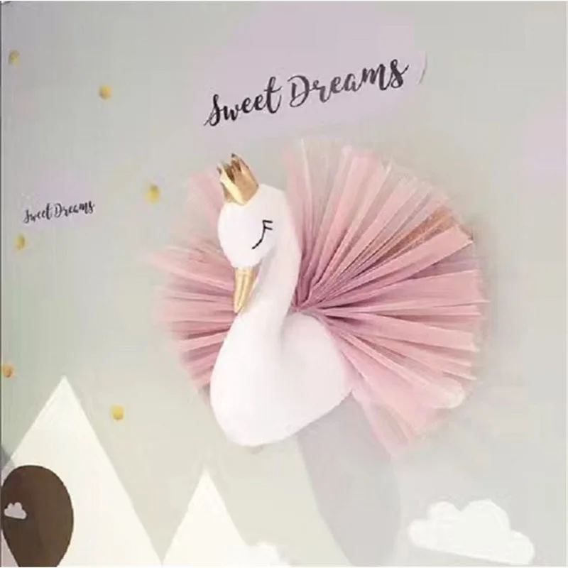 

Ins children's room pretend soft decoration play house golden crown swan wall hanging wall decoration