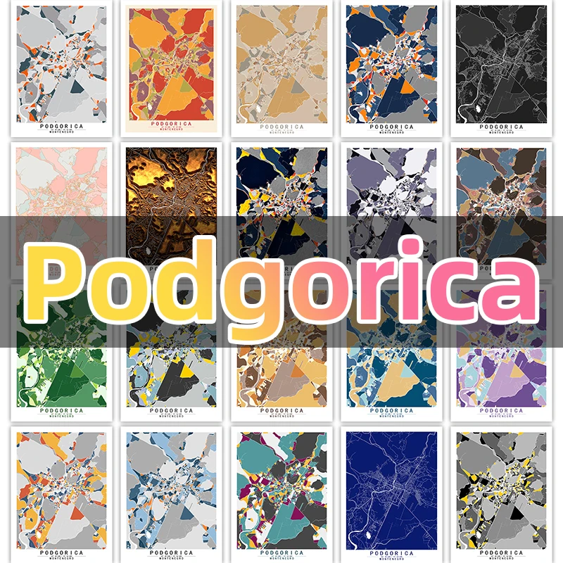 

Montenegro Podgorica Colour Map Painting Canvas Painting Wall Art Pictures Home Decor Canvas Painting Can be custom