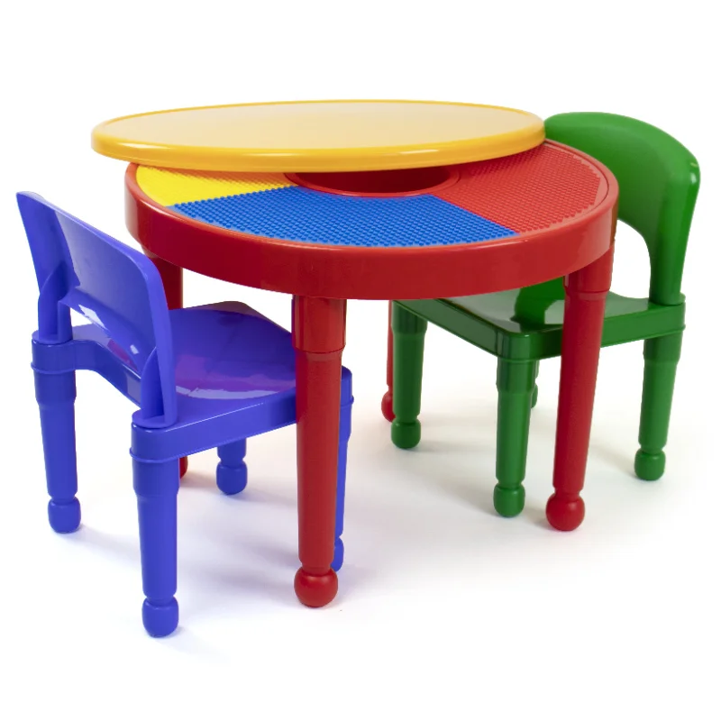 

Humble Crew Kids 2-in-1 Plastic Dry Erase and Activity Table 2 Chairs Set, Red, Green & Blue