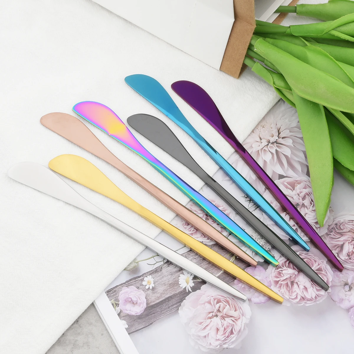 6Pcs Black Butter Knife Pizza Cheese Dessert Knife Stainless Steel Knives Cutlery Cream Breakfast Toast Bread Knife Kichen Tools
