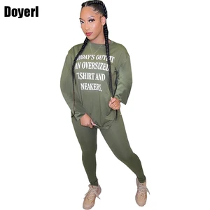 Повседневный Спортивный костюм с буквенным принтом, Женский комплект из 2 предметов, топ и штаны, размера плюс, спортивные костюмы, женский комплект для отдыха