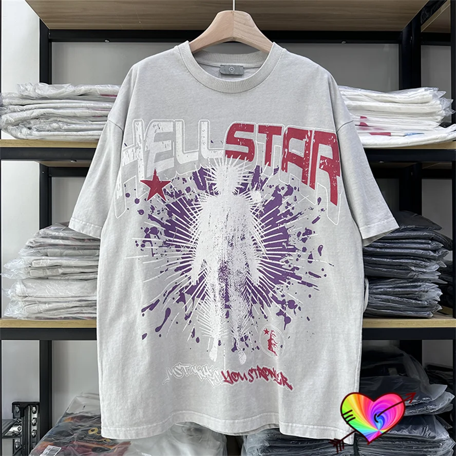 2023ss Mixed Print Hellstar Records Tee Men Women Stronger Hellstar T-shirt Lightning Human Tops Oversize Short Sleeve