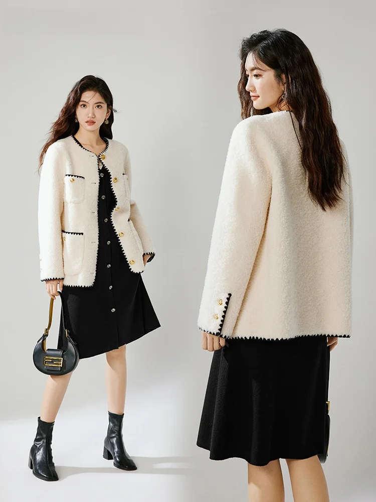 Красный рукав 00% шерсть мех зима 2023 новая женская одежда милое короткое пальто из