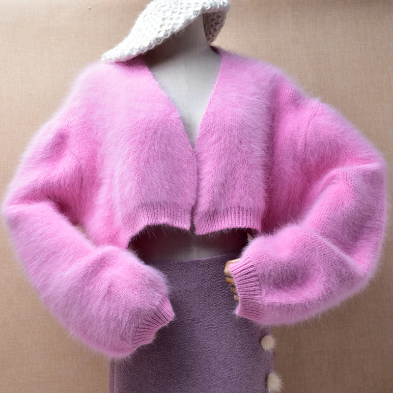 

Повседневный Модный женский милый розовый толстый теплый меховой норковый кашемировый вязаный кроп-топ короткие стильные свободные кардиганы свитер пальто