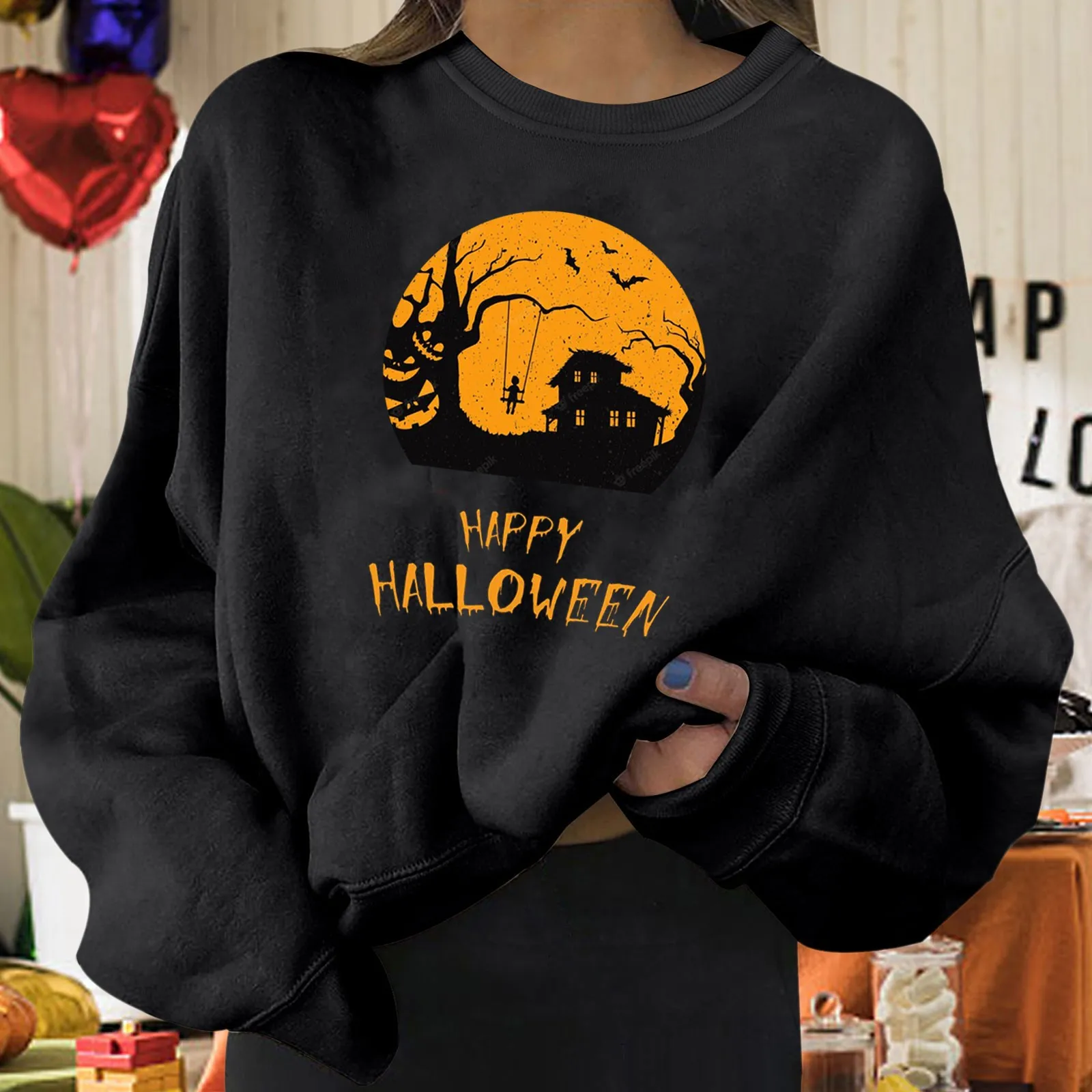 

Женский свитшот с принтом на Хэллоуин, длинный пуловер с круглым вырезом и буквенным принтом, женский свитер с длинным рукавом для скейтбор...