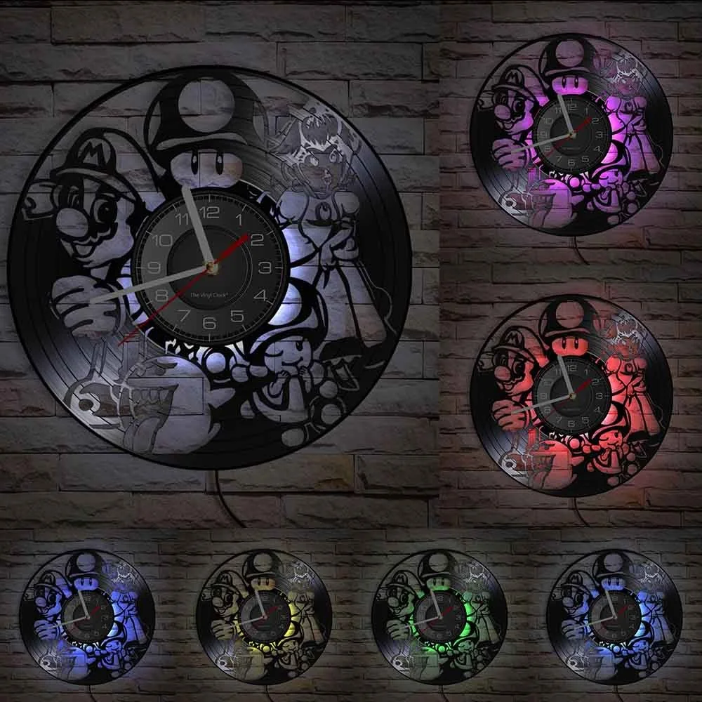 Настенные часы с виниловой пластиной волшебные грибы