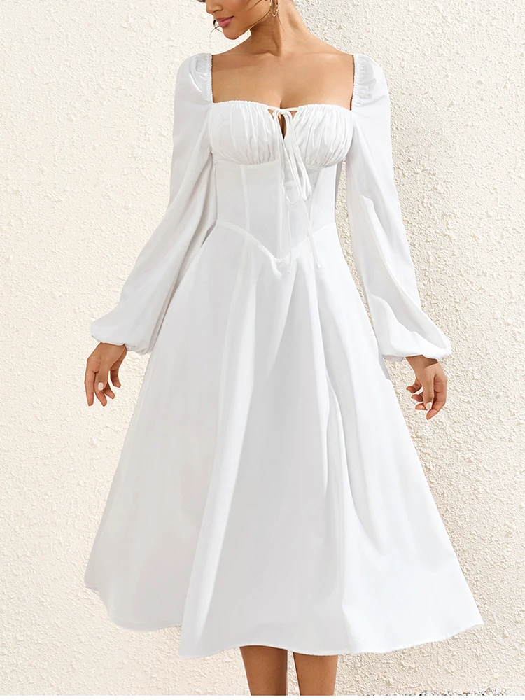 NewAsia женское платье-корсет миди с рукавами-фонариками и открытой спиной на