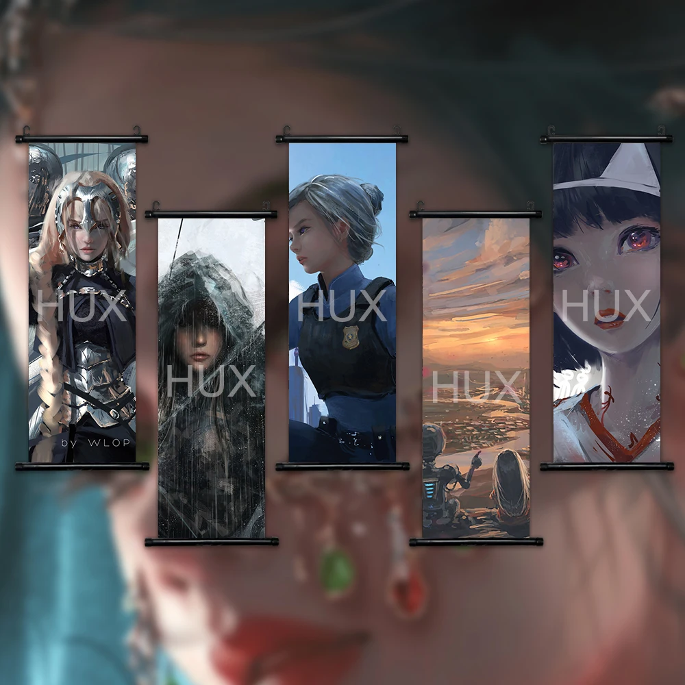 

Anime Girl Illustrator Works Hanging Scroll Canvas Painting Aesthetic Poster Wall Art Comic Room Home Decoration Custom Pictures