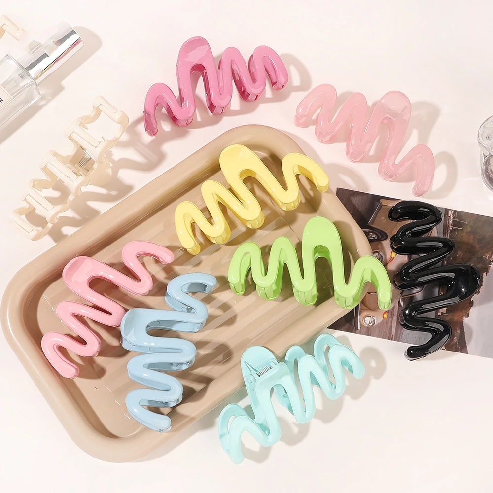 

Colorful Jelly Wave Hair Claw Clip Sweet Pink Hairpin Women Large Acrylic Hair Clip Fashion Korean Grab Clip Hair Accessories