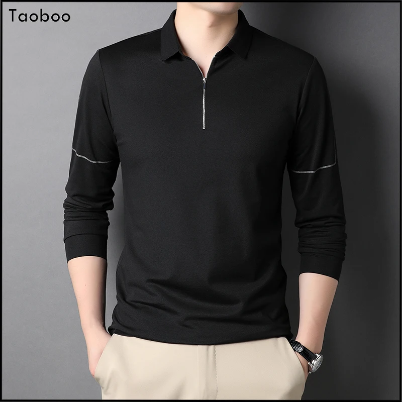 

Taoboo 2022 новая деловая повседневная мужская футболка на молнии, Классическая однотонная футболка высокого качества, приталенная мужская оде...