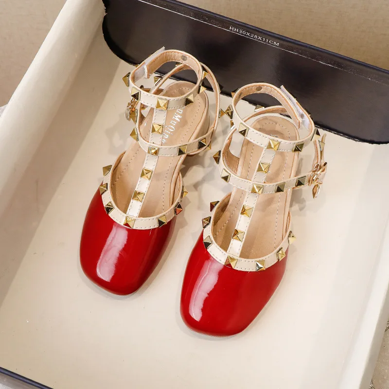 

2023 Spring Summer Models Buckle Rivets Baotou Shoes Girls Campus Performance Shoes with Heel Bright Diamond Children's Shoes