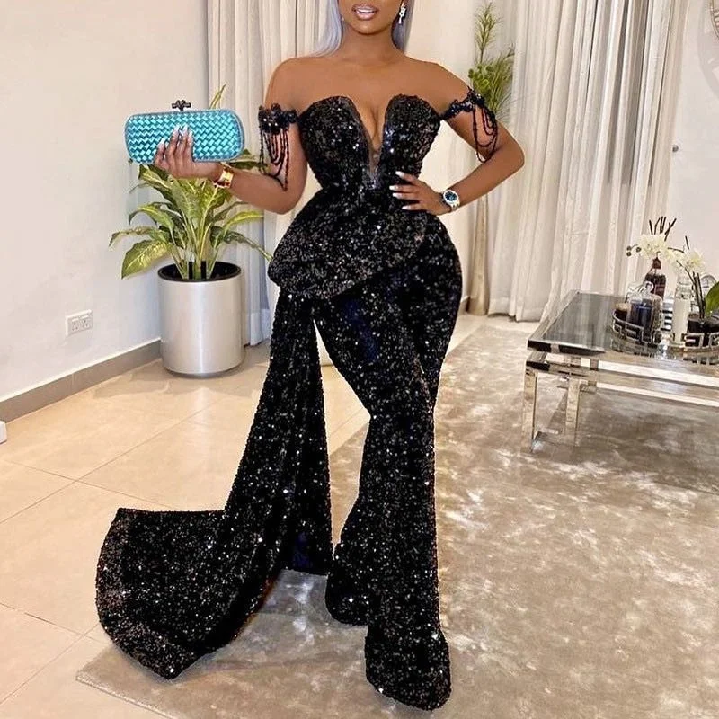 

Women Sequins Patchwork Irregular Strapless Backless Cocktail Host Club Night Long Jumpsuit Party Playsuits