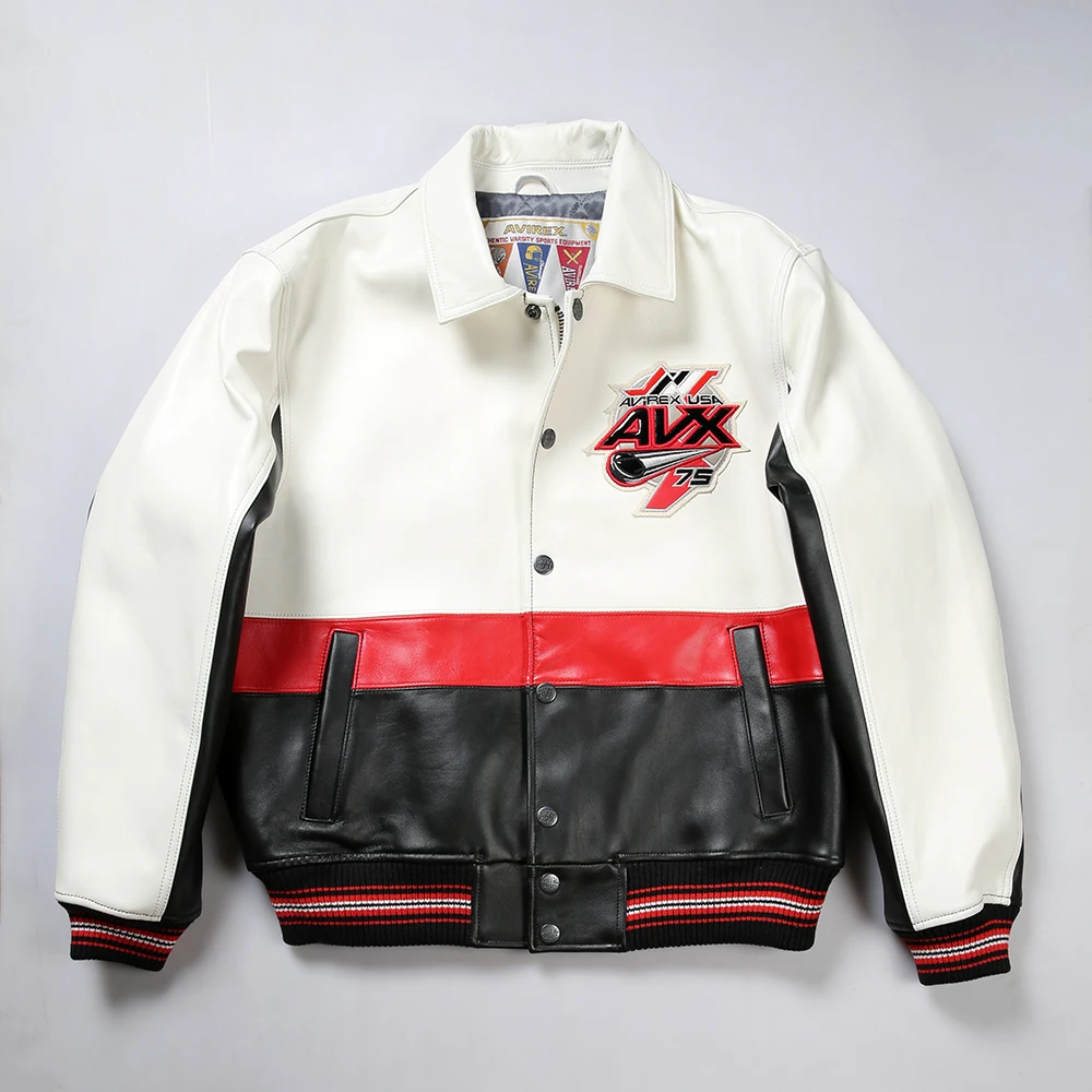 Мужская повседневная куртка из овечьей кожи Классическая винтажная бейсбольная