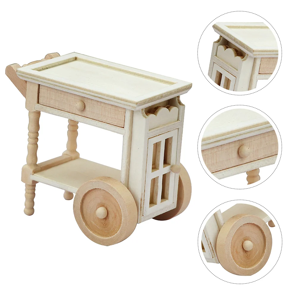 

Mini Birch Wood Trolley Model Ornament Furniture Ornament Mini House Accessory