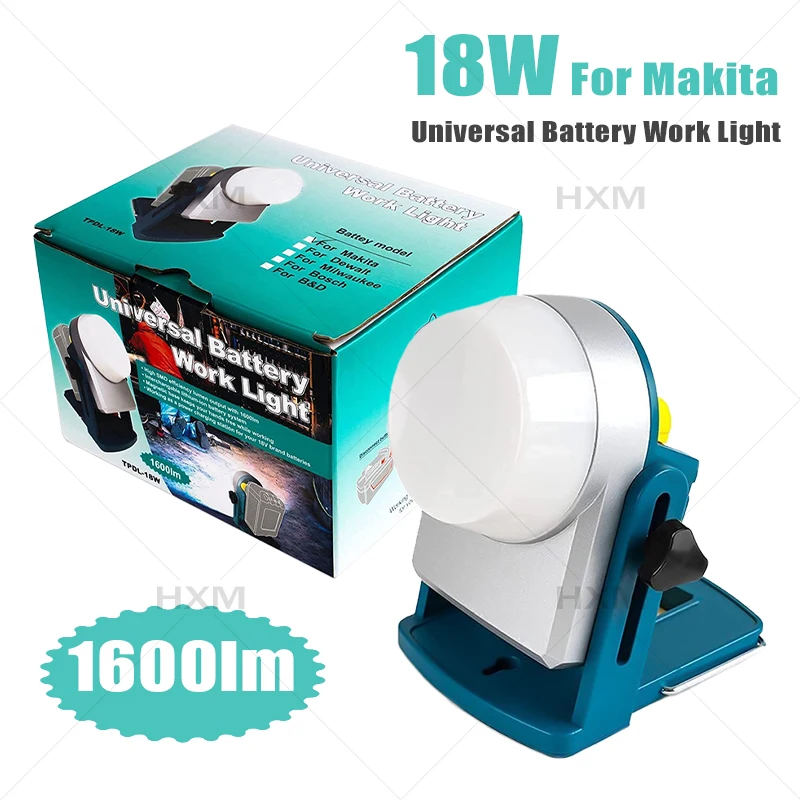 

18W 1600LM 18V LED Lamp Work Lamp For Makita BL1830 BL1860 BL1430 Lithium Battery Outdoor Tools Work Light