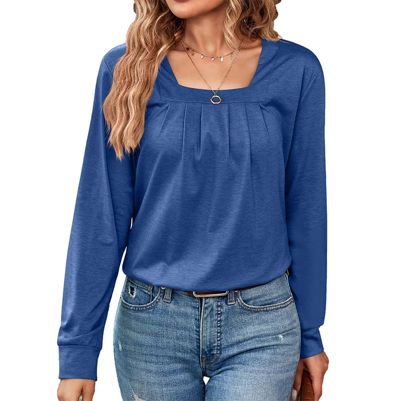 

Однотонные повседневные свободные футболки для женщин, сезон осень 2023, винтажная женская футболка оверсайз, женские футболки с длинным рукавом, топ в уличном стиле