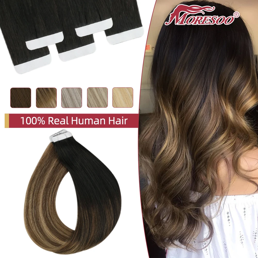 Moresoo Tape in Hair Extensions Virgin 100% Real Human Hair 2.5G/PCS Straight Invisible Seamless Tape in Extensions Skin Weft