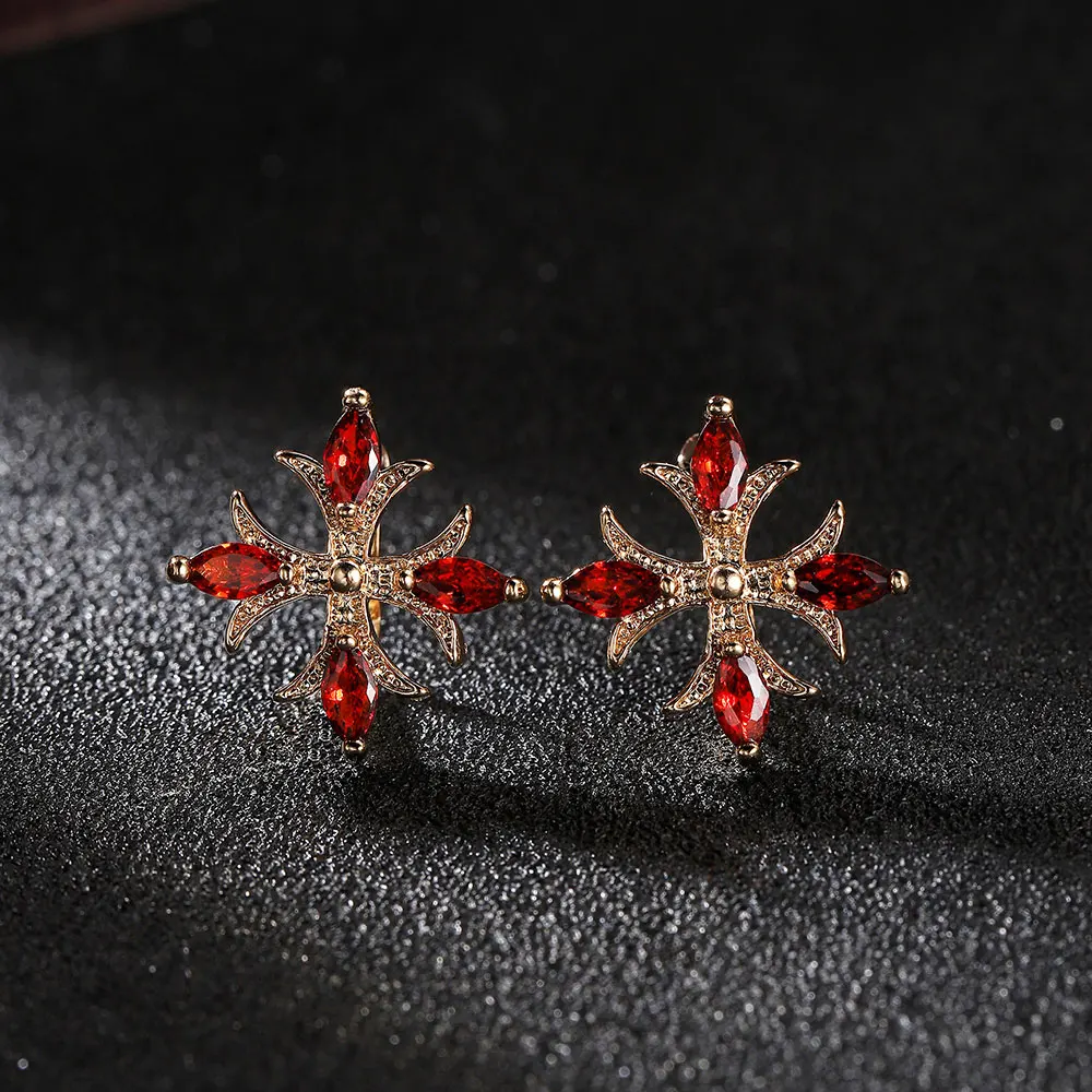 Фото Модные серьги-клипсы Medsor Fashion Cross из меди с кубическим цирконием овальной огранки в форме снежинки, женские, для повседневной носки и вечеринок №3