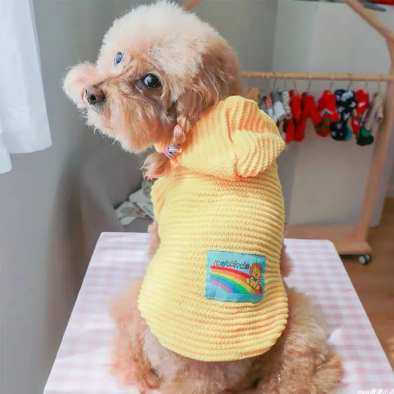 Вязаный шерстяной свитер с капюшоном для домашних животных кошек собак Радужный