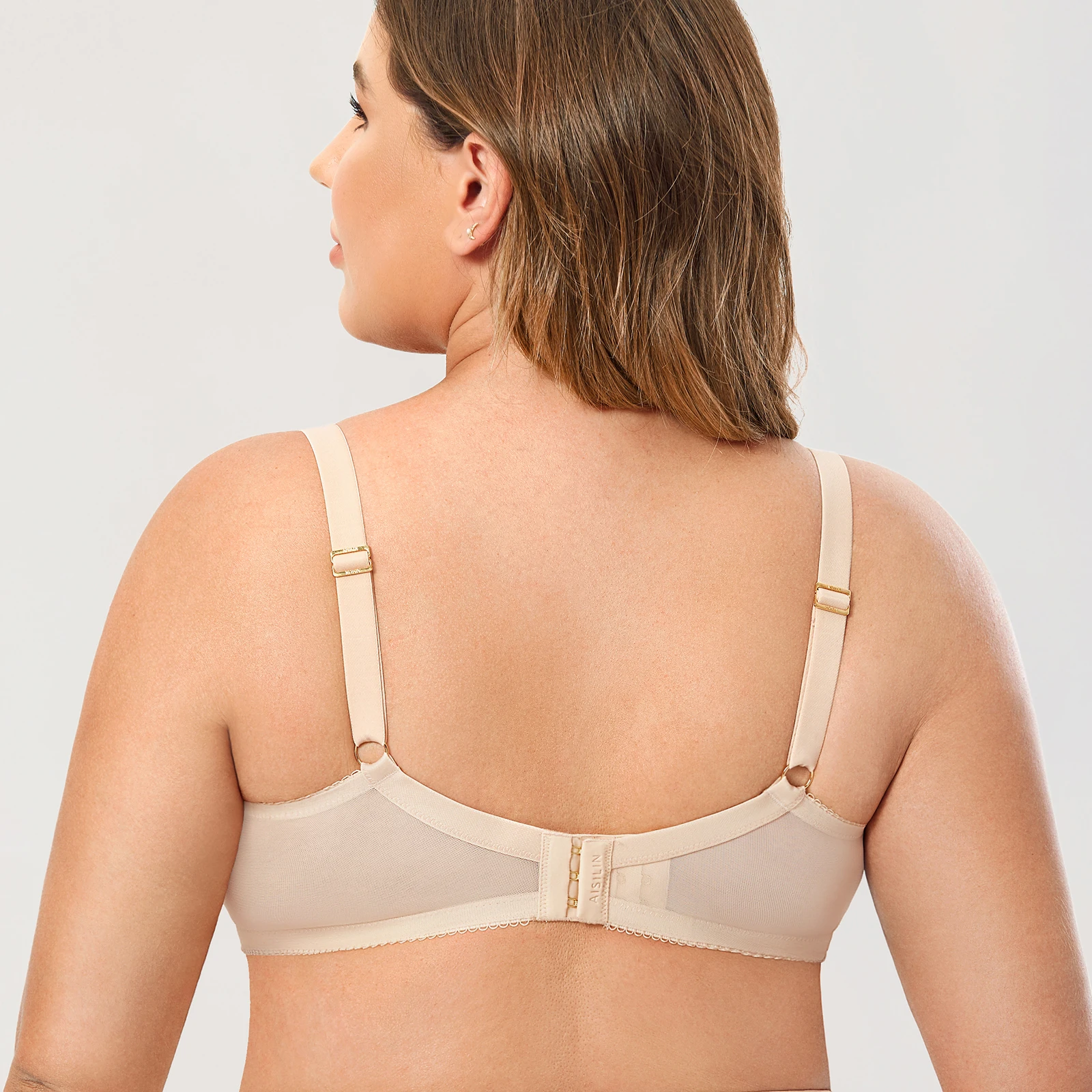 Women's Lace Bras Underwire Full Coverage Minimizer Plus Size Seamless Transparent Unlined Bra