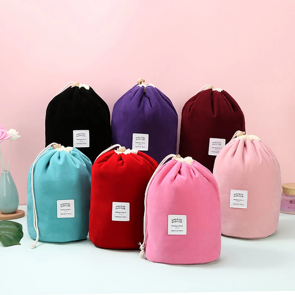 

Women Lazy Drawstring Cosmetic Bag New Travel Round Makeup Organizer Make Up Pouch Storage Box Waterproof Toiletry Beauty Kit