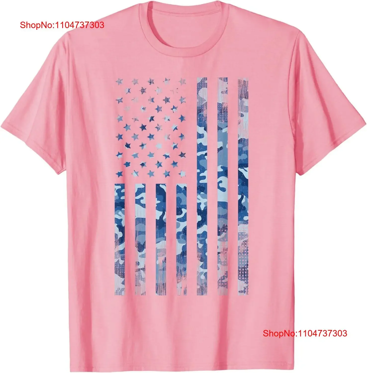 Фото Blue Camo American Flag USA Tactical Ocean Camouflage T Shirt  vintage Washed Soft Stylish designer clothes graphic Casual №1