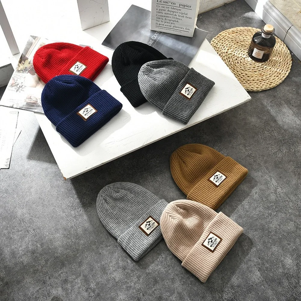 

Knitted Wool Cap Warm Pullover Hat Outdoor Cycling Beanie Solid Color Wool Bobble Earflap Hat Winter Warm Bonnet