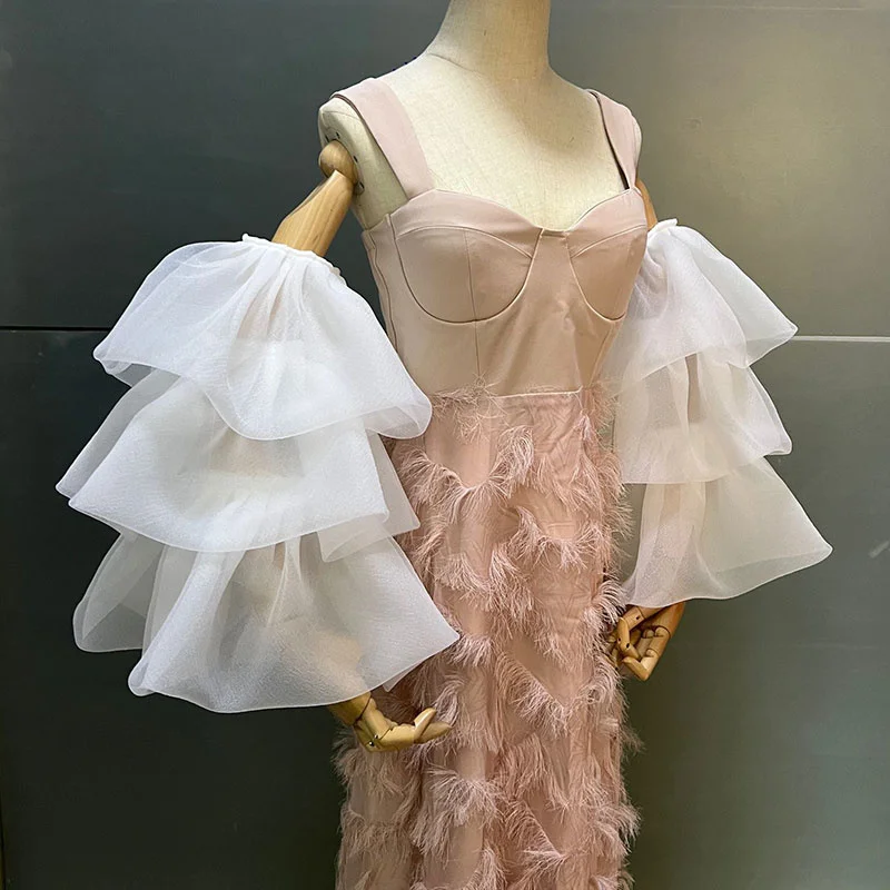 Длинные пушистые Многослойные Свадебные перчатки Mingli Tengda из органзы