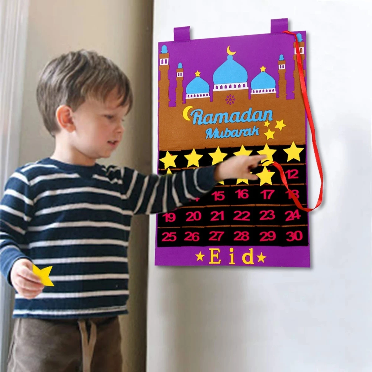 

Countdown Calendar Eid Mubarak Hanging Felt Islam Muslim Party Festival EID Mubarak Ramadan Kareem Decoration For Home Kids Gift