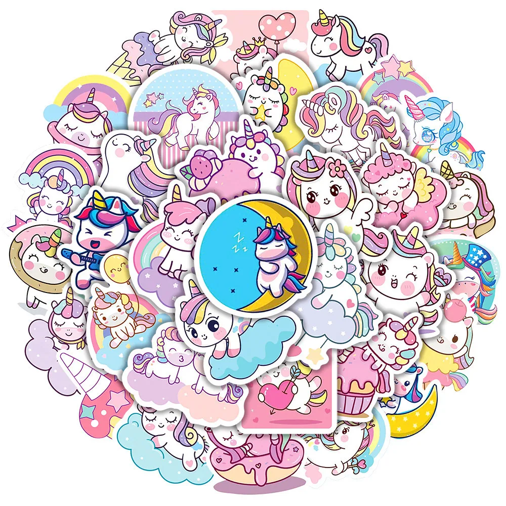 

10/30/50/100pcs Cute Cartoon Unicorn Stickers for Laptop Luggage Phone Car Scrapbook Vinyl Aesthetic Decal Sticker for Kids Girl