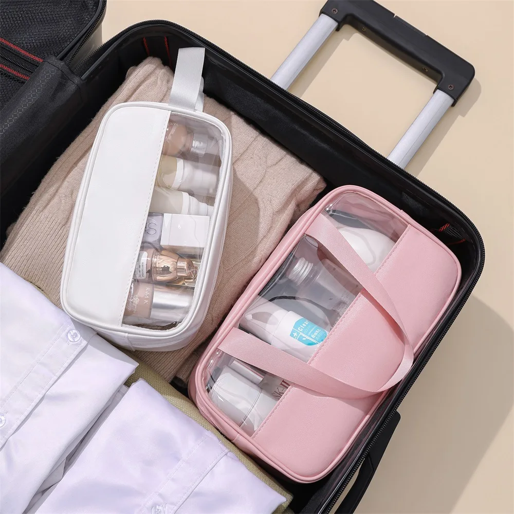 

3ps Patchwork Cosmetic Bag Makeup Storag Bag Translucent Large Capacity Bath Bag Waterproof Portable Travel Storage Organizer
