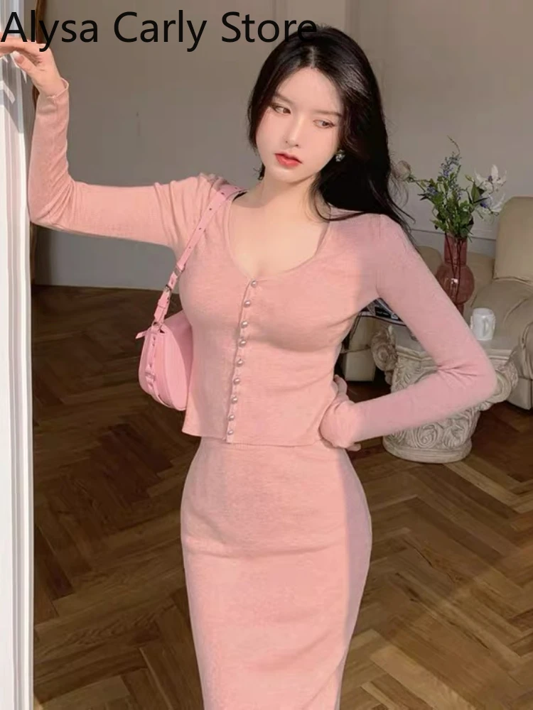 Женский трикотажный костюм с длинным рукавом повседневный облегающий комплект