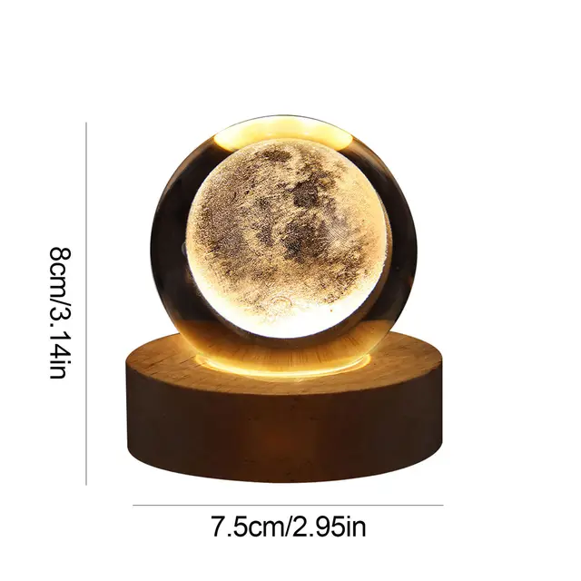 3D Planet Moon USB LED Night Light: Cosmic Crystal Ball Table Lamp for Kids' Bedroom, Home Decor, and Birthday Gifts 5