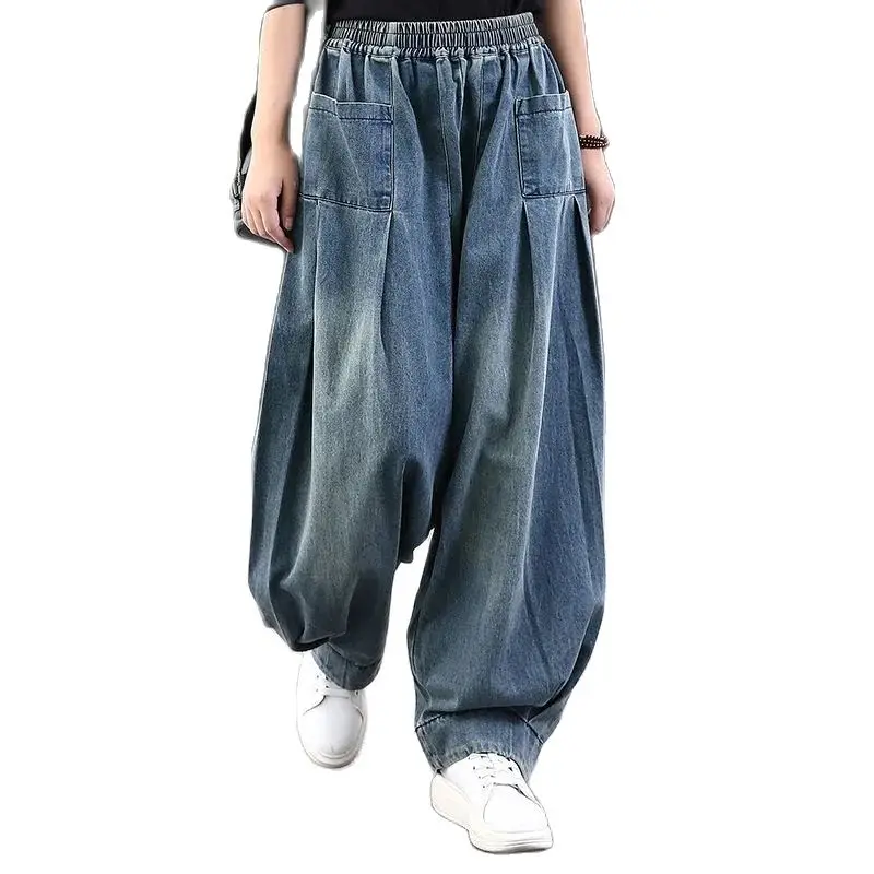 

Свободные большие женские джинсы Harlan, Новинка весна-осень 2022, джинсовые брюки с редисом толстые, универсальные повседневные брюки-фонарики